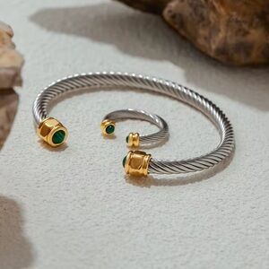 Anthropologie Malachite Stainless Steel Bracelet&Ring Set